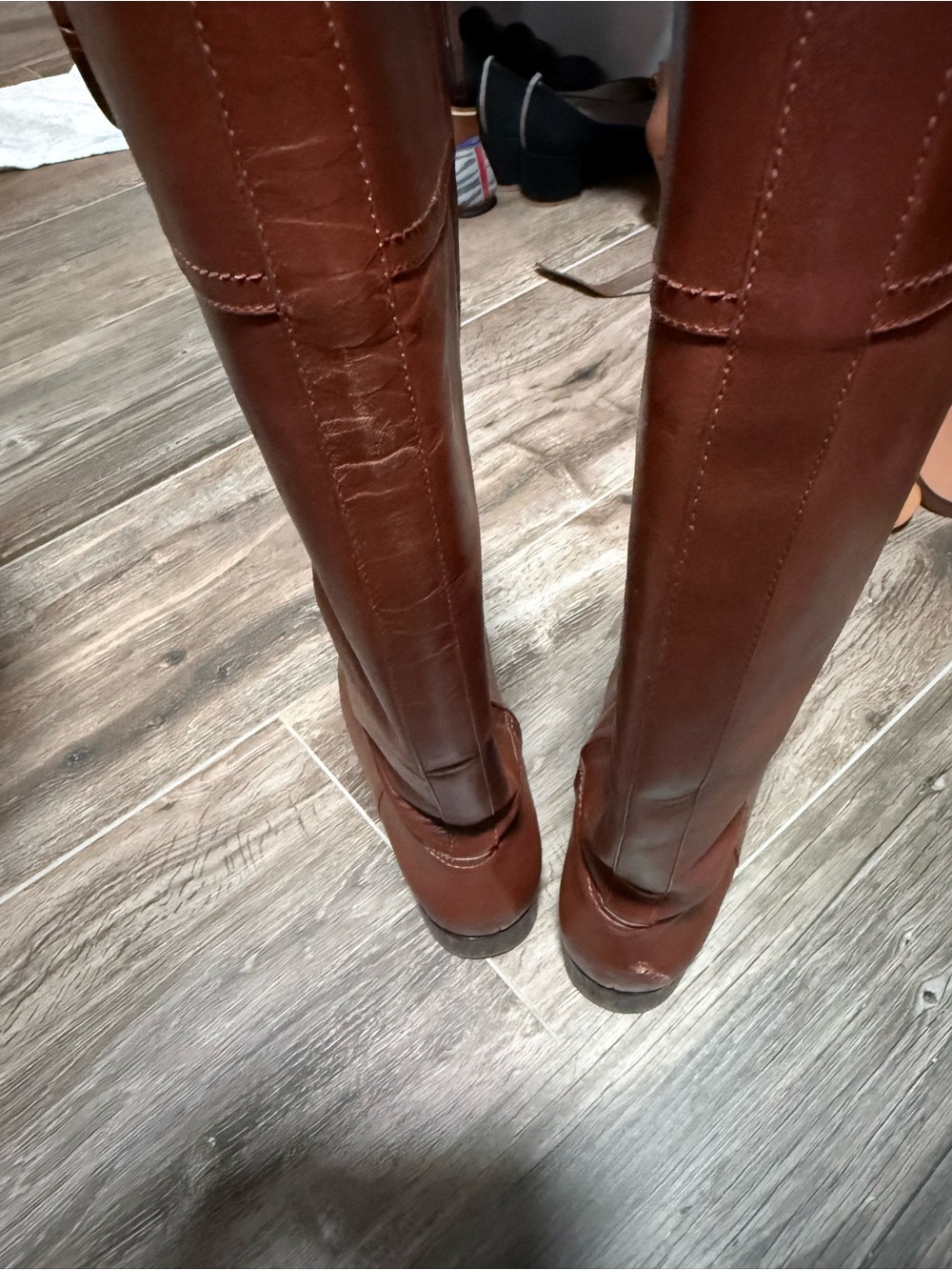 Tory Burch Chestnut Brown Leather Tall Riding Boots with Gold Logo - Picture 2 of 7